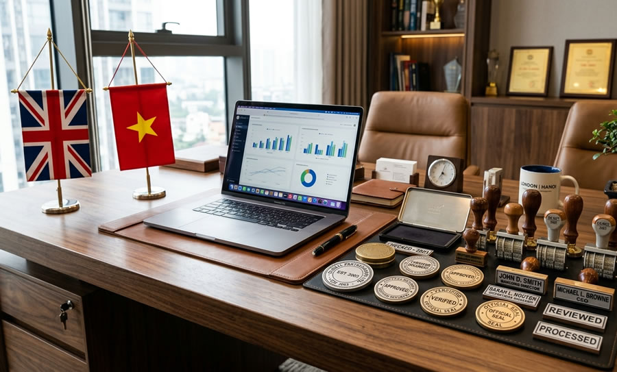 Dịch vụ khắc dấu chữ tiếng Anh gi&aacute; rẻ Vinh Nghệ An